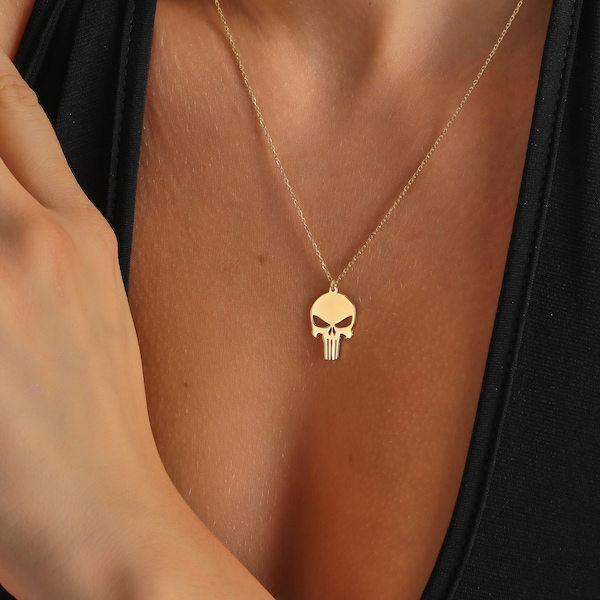 14k Gold Halloween Skull Charm Necklace ∙ Silver Skull Pendant Necklace ∙ Gothic Halloween Necklace ∙ Day Of The Dead Gothic Gift Necklace