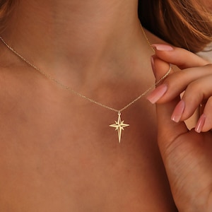 14K Gold North Star Necklace ∙ Star Signet Necklace ∙ Gold Polaris Star Pendants ∙ Christmas Gift ∙ Gift for Her ∙ BFF Gift ∙ Guidance Charm