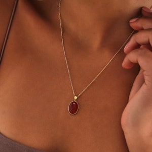 14k Gold Karneol Kristall Halskette Roter echter Edelstein Soulmate Anhänger Zierlicher Gold Schmuck Nicht trüben Handgemachtes Geschenk für Sie Bild 2