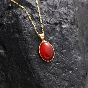 14k Gold Carnelian Crystal Necklace Red Real Gemstone Soulmate Pendant Dainty Gold Witchy Jewelry Non Tarnish Handmade Gift for Her image 5