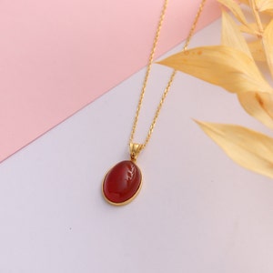 14k Gold Carnelian Crystal Necklace Red Real Gemstone Soulmate Pendant Dainty Gold Witchy Jewelry Non Tarnish Handmade Gift for Her image 9