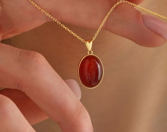 14k Gold Carnelian Crystal Necklace ∙ Red Real Gemstone Soulmate Pendant ∙ Dainty Gold Witchy Jewelry ∙ Non Tarnish ∙ Handmade Gift for Her