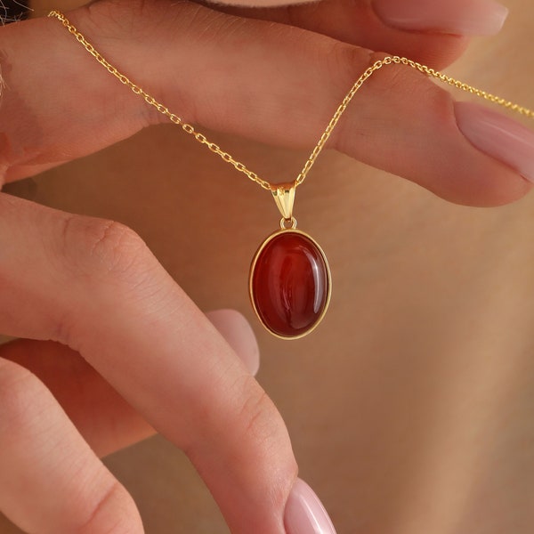 14k Gold Carnelian Crystal Necklace ∙ Red Real Gemstone Soulmate Pendant ∙ Dainty Gold Witchy Jewelry ∙ Non Tarnish ∙ Handmade Gift for Her