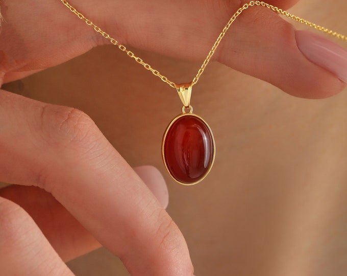 14k Gold Carnelian Crystal Necklace ∙ Red Real Gemstone Soulmate Pendant ∙ Dainty Gold Witchy Jewelry ∙ Non Tarnish ∙ Unique Gift for Her