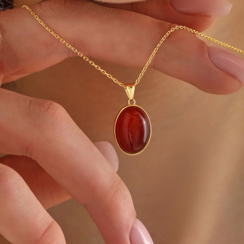 14k Gold Carnelian Crystal Necklace Red Real Gemstone Soulmate Pendant Dainty Gold Witchy Jewelry Non Tarnish Handmade Gift for Her image 1