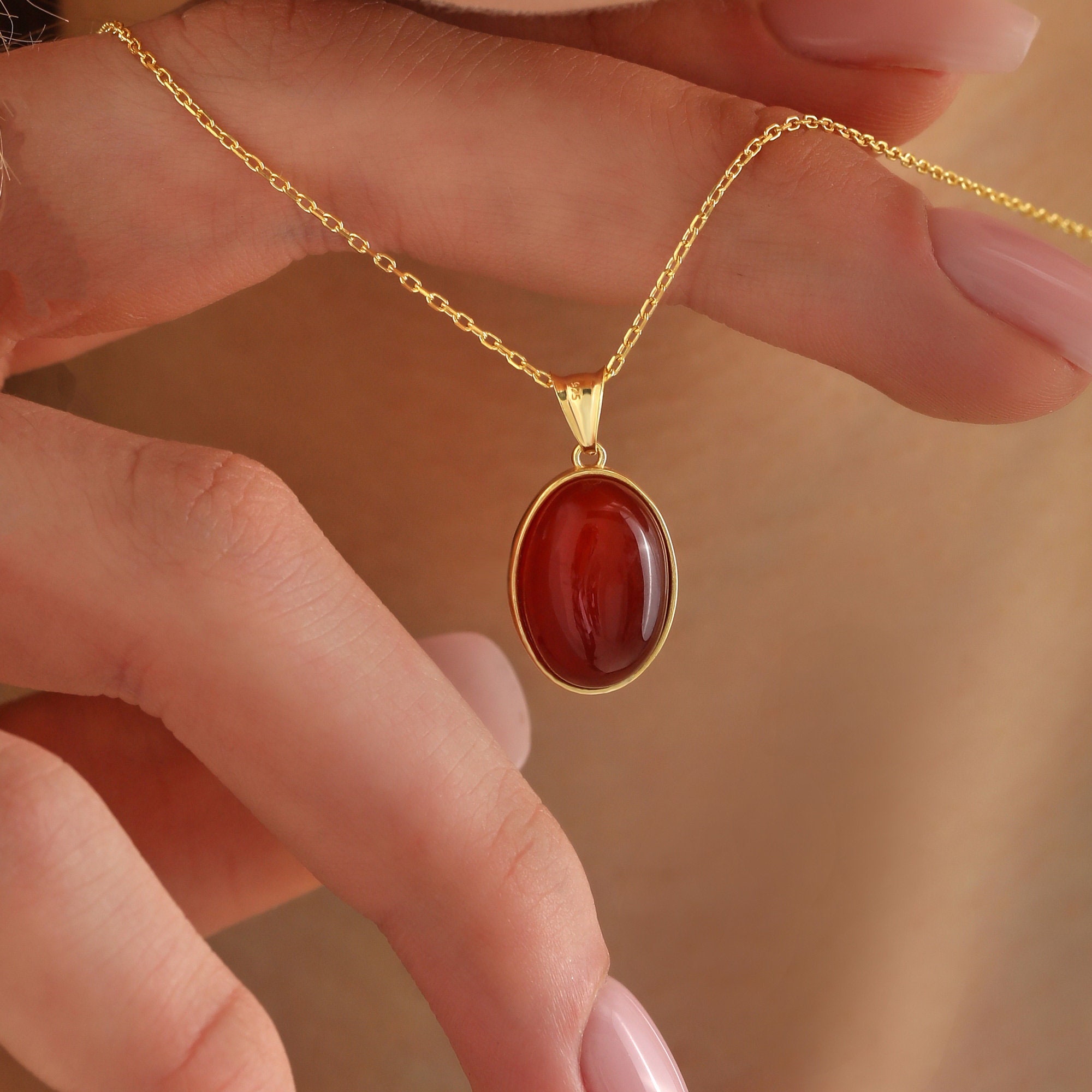 14K Gold Carnelian Crystal Necklace Red Real Gemstone Soulmate Pendant Dainty Gold Witchy Jewelry Non Tarnish Unique Gift for Her