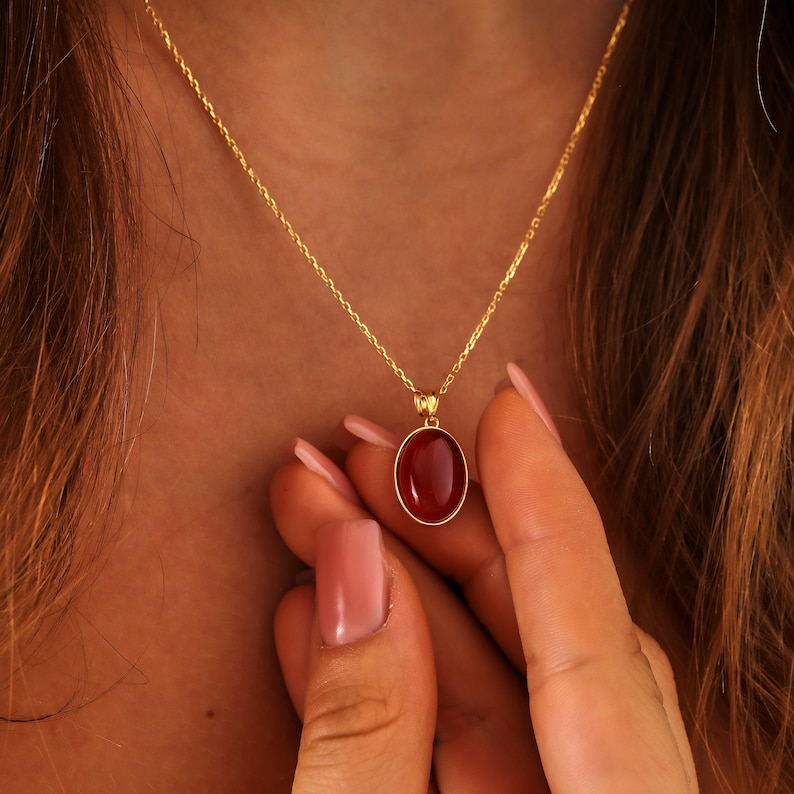 14k Gold Carnelian Crystal Necklace Red Real Gemstone Soulmate Pendant Dainty Gold Witchy Jewelry Non Tarnish Handmade Gift for Her image 3