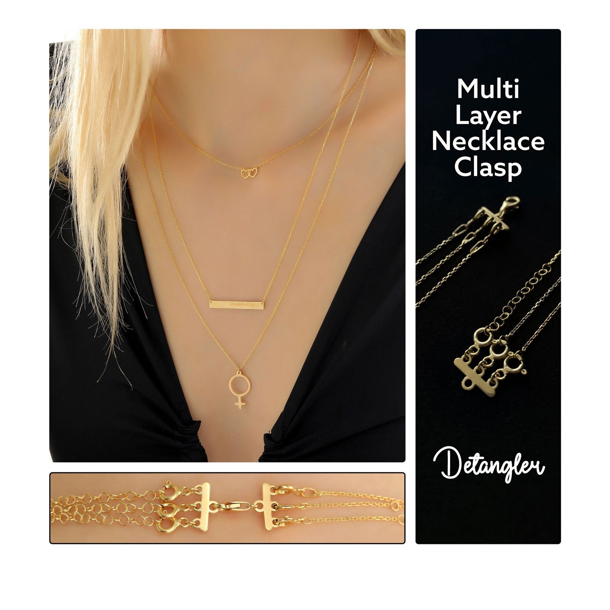 roizsx Necklace Layering Clasps Magnetic Look for Multiple Necklaces detangler,separator for Stackable Bracelet and Chains, K, Gold