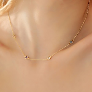 14k Gold Personalized Birthstone Necklace ∙ Family Members Birthstones Jewelry ∙ Gift For Mom ∙ Birthday Gift for Her ∙ Dainty Family Gift