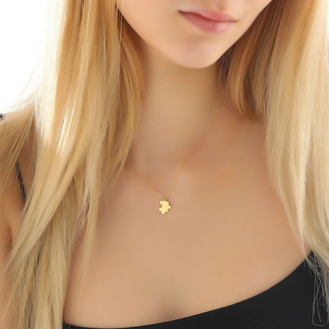 14k Gold Dainty Puzzle Piece Necklace Tiny Puzzle Jewelry Silver Puzzle