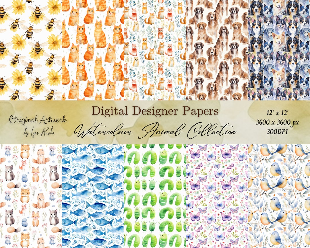 Aquarell Tier Digitales Papier Aquarell Scrapbook Papiere Nahtlose