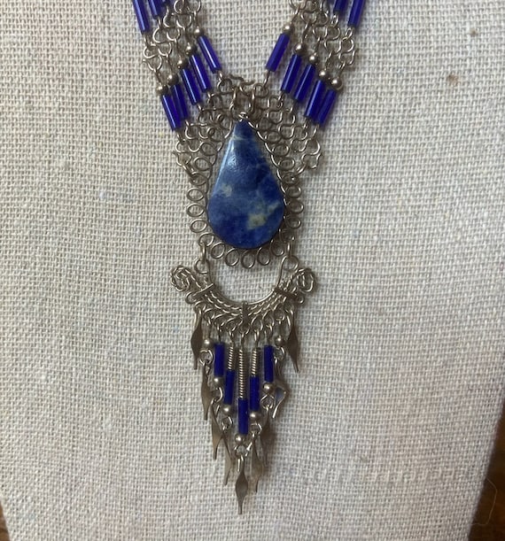 Vintage Lapis Lazuli 70's Beaded Necklace Boho - image 2