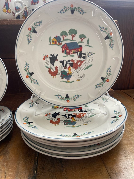 Vintage Oneida Stoneware Farm Friends Dishes Service for 6 Etsy
