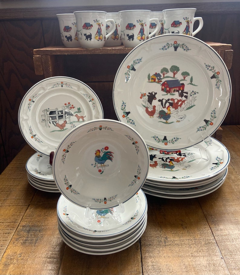 Vintage Oneida Stoneware Farm Friends Dishes Service for 6 Etsy