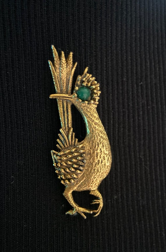 Vintage Gold Tone Road Runner Brooch Pin by Ambass