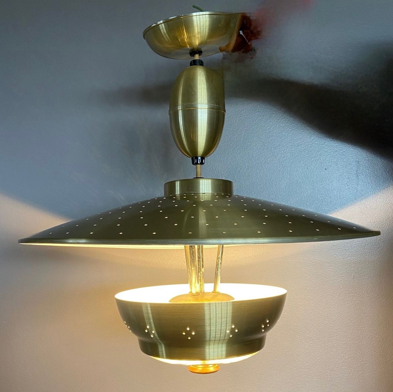 Vintage Mid Century Imperialites Atomic Saucer Hanging Adjustable