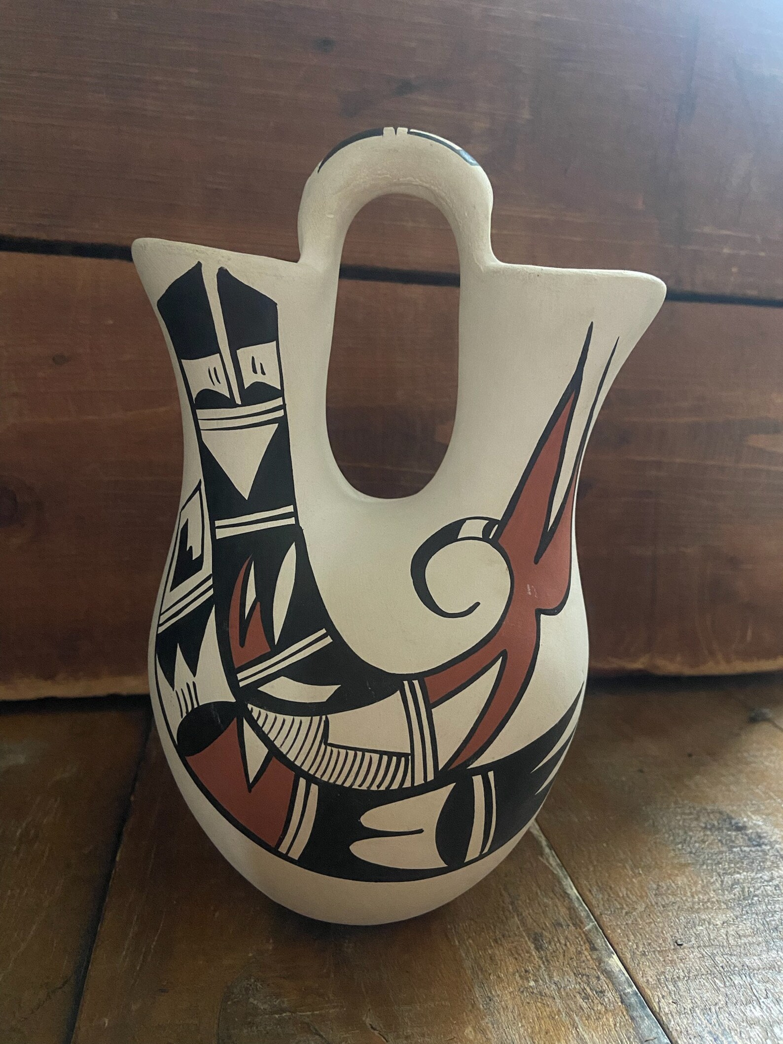 Vintage Native American Wedding Vase Acoma Hand Painted Red White and ...