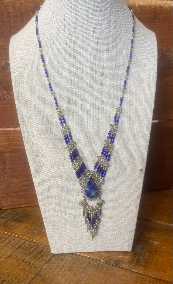 Vintage Lapis Lazuli 70's Beaded Necklace Boho