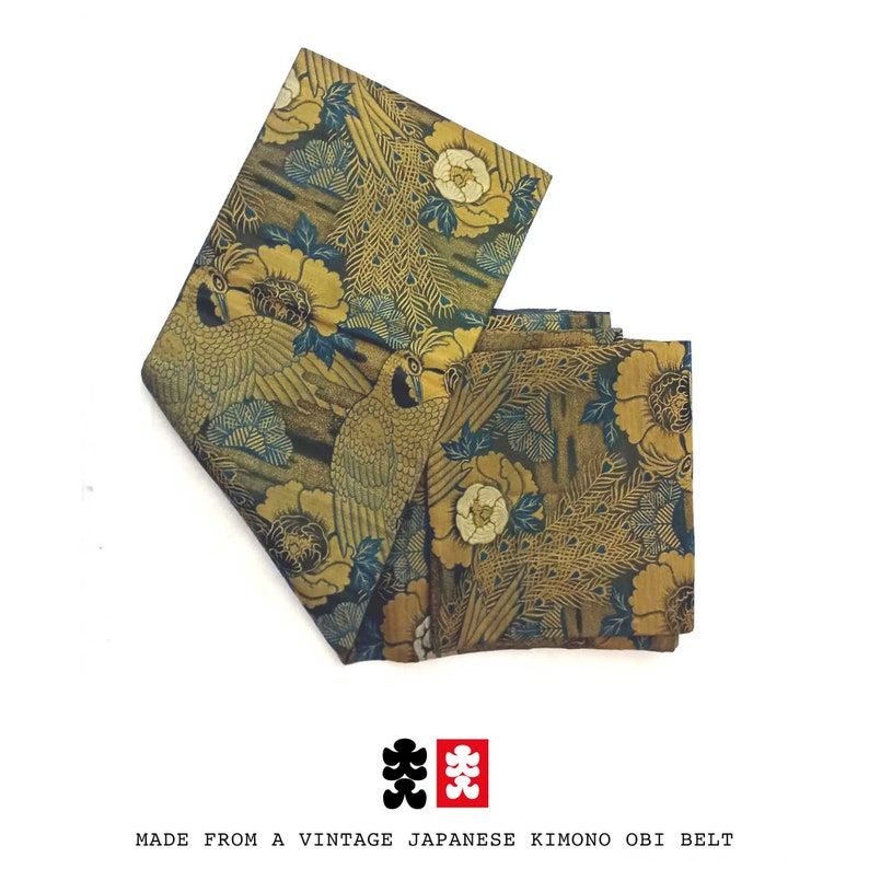 Bolso japonés hecho de cinturón vintage kimono Obi, hombro tote Sacoche, seda, verde imagen 2
