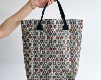 Japanese Tote Bag Made From Vintage Kimono Obi Belt, Messenger Crossbody Shoulder, Silk, White Multi