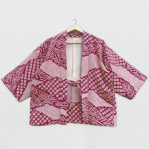 Japanese Haori Jacket - Vintage Kimono in Shibori Tie-Dyed Silk, Red