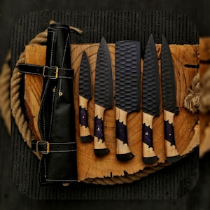 Juego de cuchillos de chef Black Diamond Forge forjados a mano / Juego de cuchillos de Damasco, Juego de cuchillos de cocina Cuchillo de chef / Regalo de ANIVERSARIO Regalo de NAVIDAD para él