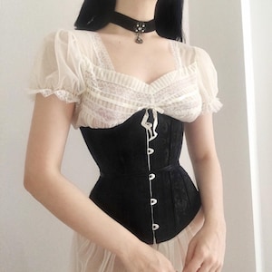 Underbust Corset Black Belt Floral Corsets Waist Trainer Victorian White Corset Dress Renaissance Plus Size Corset Cupless Gothic Goth