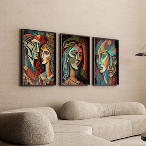Pablo Picasso Print Set of 3 Poster Digital Printable Art Surreal Poster Living Room Wall Art Set of Three Prints Cubism Abstract Print