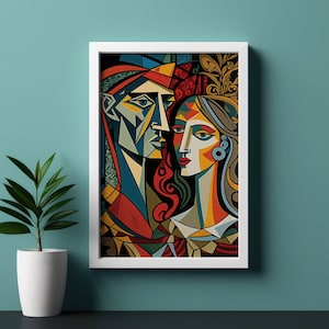Picasso Royal Couple Portrait Digital Printable Wall Art Print Instant Download | Pablo Picasso Men and Women Abstract Cubism Artwork Paint