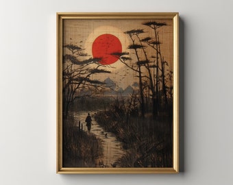 Utagawa Hiroshige Vintage Japanese Landscape Woodblock Print Poster Digital Printable Wall Art Instant Download Living Room Asian Wall Art