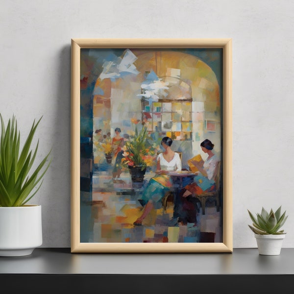 Modern Library Café Terrace Digital Printable Wall Art Instant Download Impressionist Pastel Palette Colors Oil Paintings Home Décor Prints