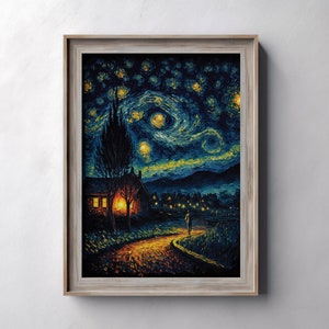 The Starry Night Sky Van Gogh Ölgemälde Digital druckbare Wandkunst Sofortiger Download Berühmte westliche Kunstwerke Post-Impressionist Paint