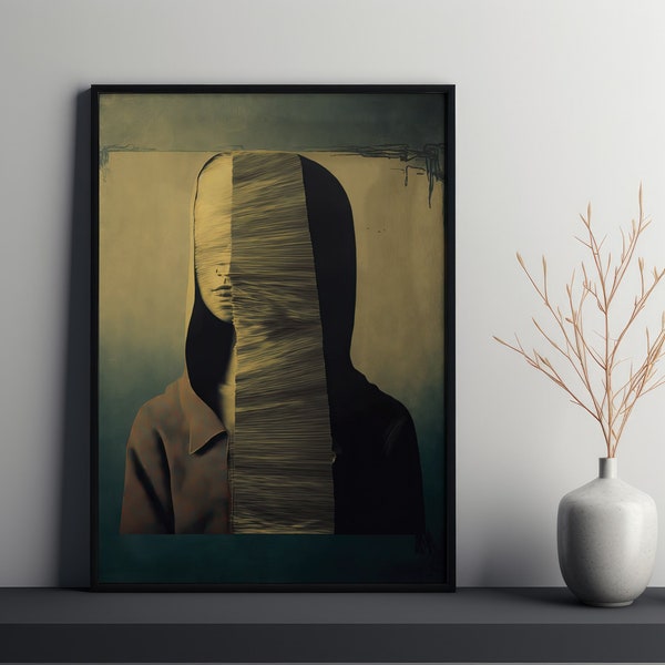 Faceless Digital Print Video Game Character Portrait Style Digital Printable Wall Art Gaming Posters Prints Distortion Face Game Room Décor