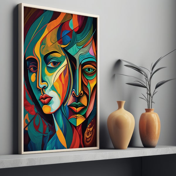 Pablo Picasso Colorful Portrait Digital Printable Wall Art Print Instant Download Abstract Cubism Couple Men and Women Painting Digital Art