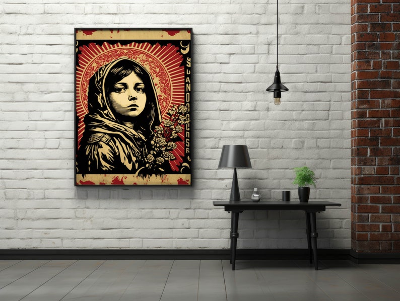 A digital print by Shepard Fairey, blending street art with modern technology, symbolizing the evolution of rebellion.