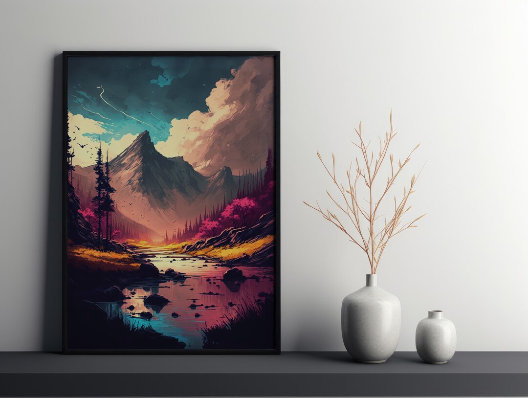 Colorful Mountains View Landscape Digital Printable Wall Art Print ...