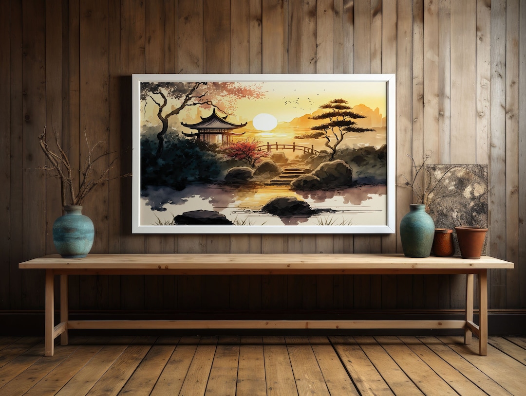 Japanese Zen Garden Wall Art Watercolor Landscape Print Digital ...