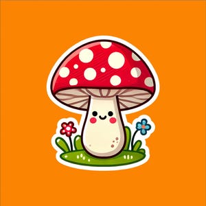 Mushroom Sticker - 2&quot; Waterproof Sticker, Mushroom Sticker, Mushroom Decal, Toadstool Sticker, Toadstool Decal