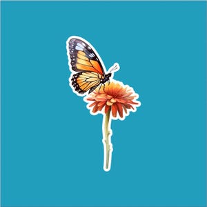 Butterfly and Flower Sticker - 2.5&quot; Waterproof Sticker, Butterfly Sticker, Butterfly Decal, Flower Sticker, Flower Decal