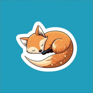 Sleeping Starry Fox Sticker - Waterproof Sticker, Fox Sticker, Fox Decal, Red Fox