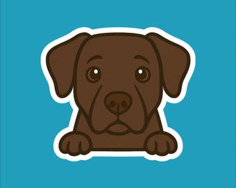 Chocolate Labrador Peeking Sticker - Water Resistant Vinyl Dog Decal