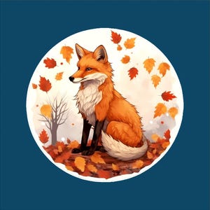 Fox in Autumn Sticker - Waterproof Sticker, Fox Sticker, Fox Decal, Red Fox, Fall Sticker, Circle Sticker