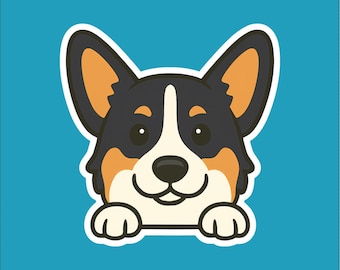 Black Tri Corgi Sticker – Water Resistant Vinyl Dog Decal