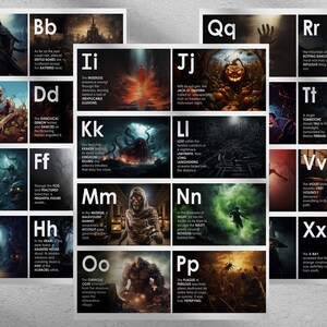Spooky Horror Alphabet Flash Cards ABC cards kids room decor A to Z cards digital download PRINTABLE 6x4 photo prints (by deCYPHER games)