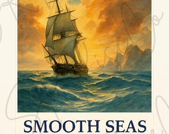 Impresión náutica "Mares tranquilos": Arte motivacional de paisajes marinos (Descarga digital, PDF en tamaño A4 disponible)