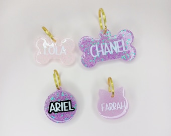 Glitter Resin Pet Tag: Personalized ID Tag, Bone or Cat Shape