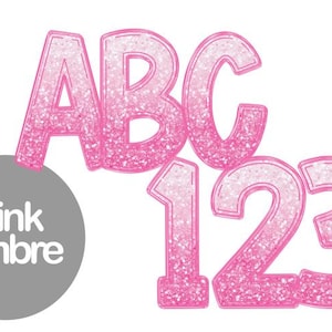 Pink Ombre Glitter PNG Font: Playful Alphabet & Numbers (Digital Download)