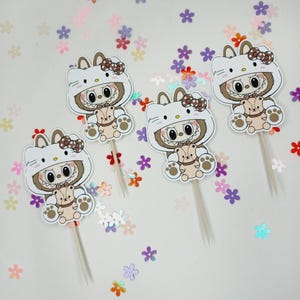 Topos de cupcake de gatinho kawaii | Topo de gatinho | Topo de cupcake | Topo de bolo de aniversário | Decorações para festa de gatinho.