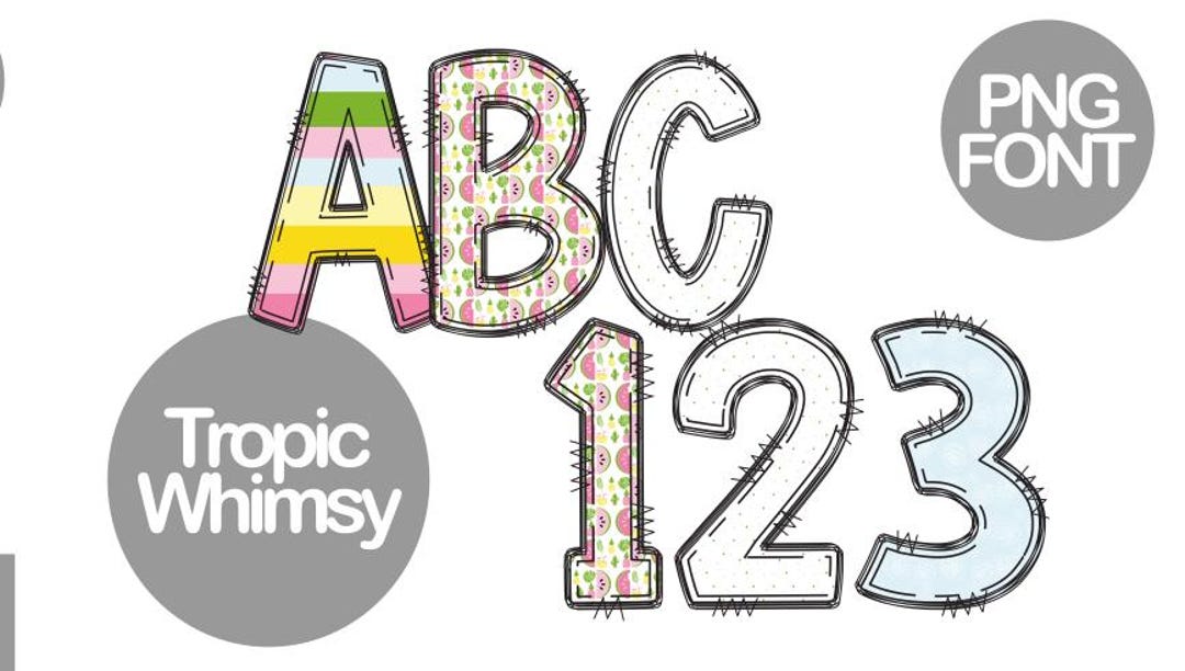 Numbers Whimsy Font Tropical Whimsy PNG Font: Playful Alphabet & Numbers (digital Download ...
