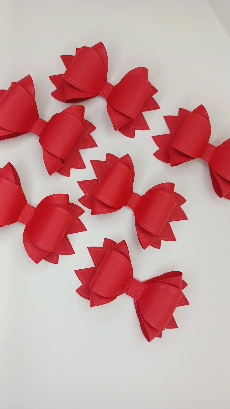 Rote Papierschleifen - Handgefertigte Geschenkstecker, Weihnachtsdekoration, Akzente für Valentinstagsverpackungen, Bastelbedarf Bild 3